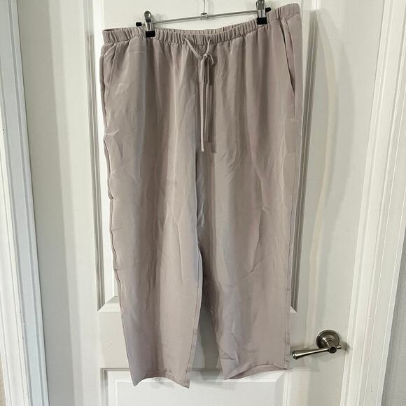 Eileen Fisher Silk Waist Tie Trouser Size Large Color Taupe - Picture 1 of 4